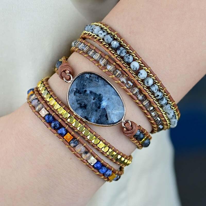 Pulseira Boho De Pedra De 5 Fios Em Forma De Ovo