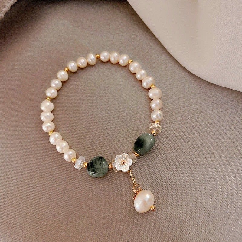 Pulseira Florada De Pérolas Com Ametista E Jade