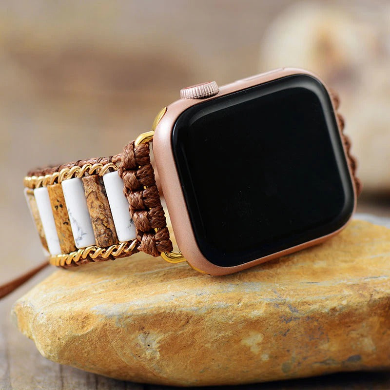 Pulseira De Smartwatch Para Apple Com Jute Jaspe E Howlite