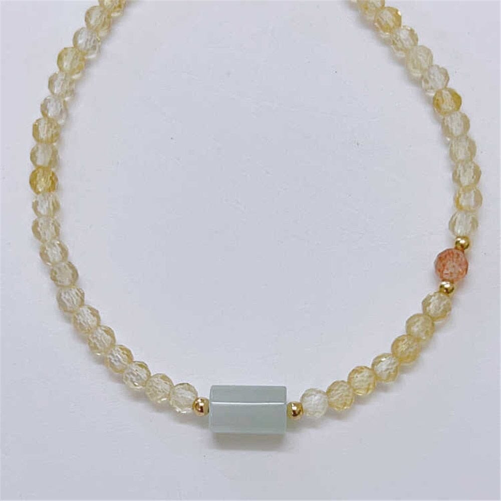 Pulseira De Citrino, Quartzo Morango E Jadeite