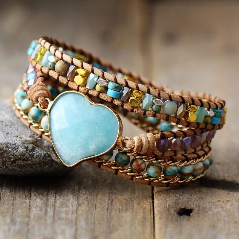 Pulseira Amor Azure Em Pele E Com Pedras Preciosas Naturais