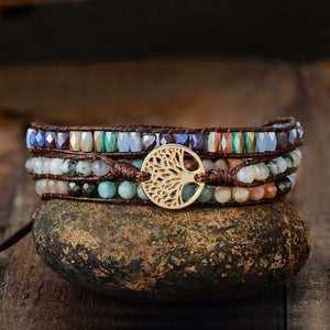 Bracelete Vegana Da Árvore Da Vida De Pedras Variadas