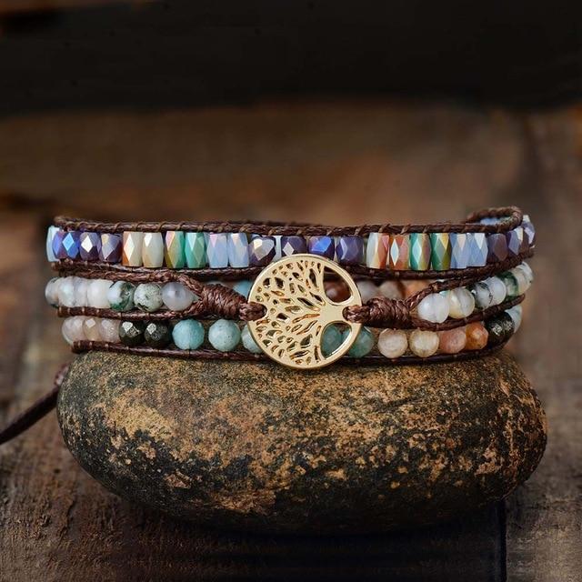 Bracelete Vegana Da Árvore Da Vida De Pedras Variadas