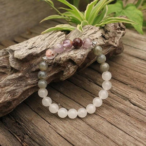 Colar Om Divino De Contas Com Jade, Ametista E Labradorite