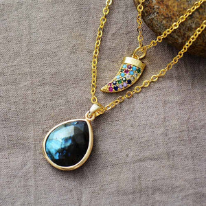 Colar De Ouro Com Camadas Amuleto De Poder De Labradorite E Rodonite