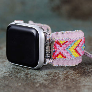 Pulseira Para Smartwatch Brilho Boho De Quartzo Rosa Tecido