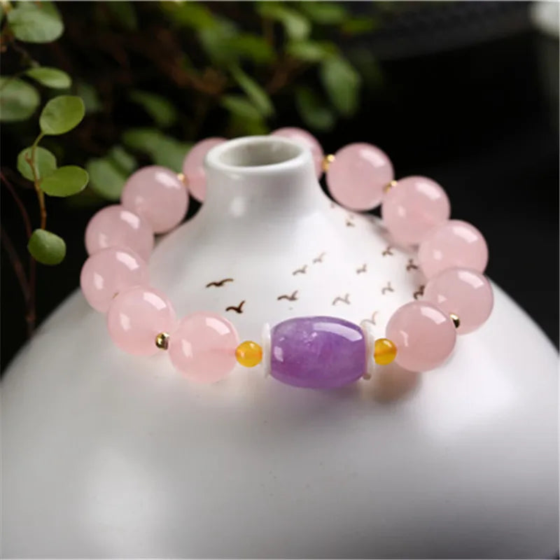 Pulseira Essência Divina Quartzo Rosa e Ametista